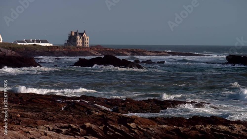 France. Quiberon. 04-10-2024. Turpault Castle at sunset. Slow motion 4K