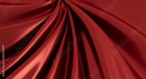 Elegant deep red satin fabric with flowing folds and luxurious texture