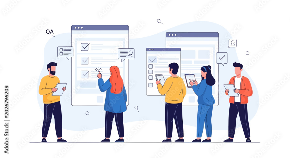 Obraz premium Team collaborating on website design and quality assurance tests