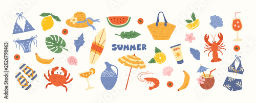 Summer vacation tropical beach set of elements