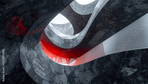 Maximalist Architectural Waves with Obsidian, Frosted Glass and Red Accent Abstract Background