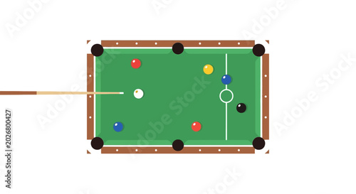 Bild auf Leinwand Billiard table game, pool cue hitting white ball