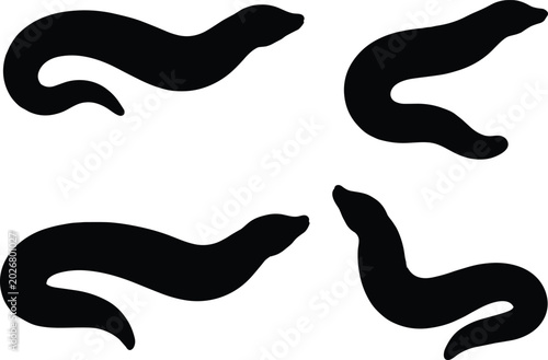 Tableau sur toile Leech parasite worm black silhouette vector set featuring various swimming wavy
