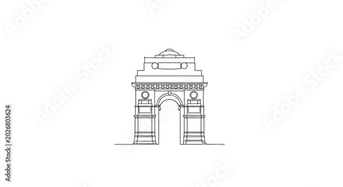 Minimalist Line Art Vector Illustration of India Gate New Delhi