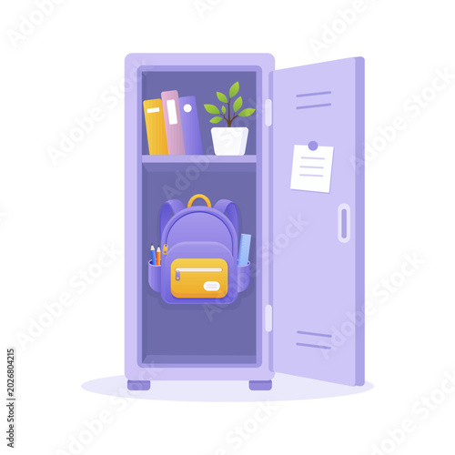 School locker with backpack. vector illustration