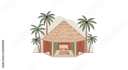 Tableau sur toile Tropical hut with palm trees.