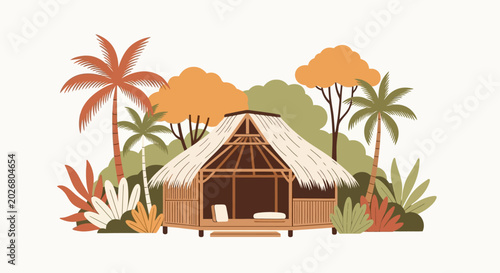 Foto Tropical Hut with Thatched Roof.