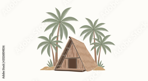 Принти на полотні A-frame hut with brown door.