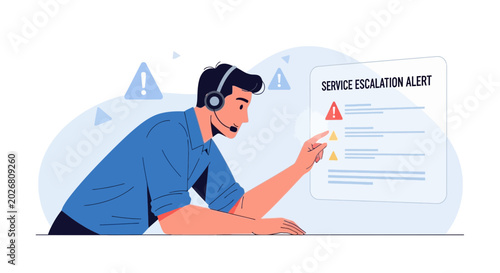 Customer Service Agent Responding to Escalation Alert on Digital Screen