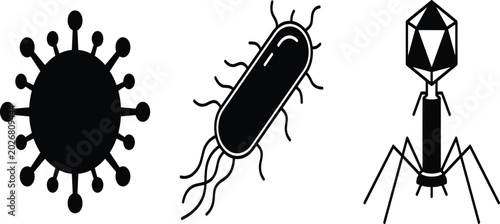 Tableau sur toile Virus and Bacteria Microorganism Icon Set Featuring Pathogen Cell, Germ Structur