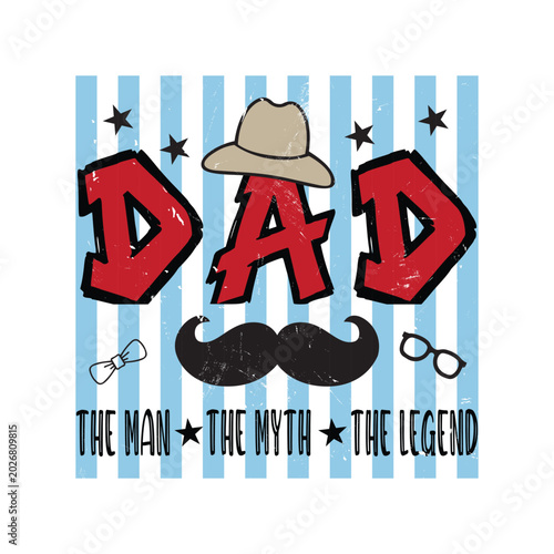 Fun dad cowboy hat mustache vintage style text design