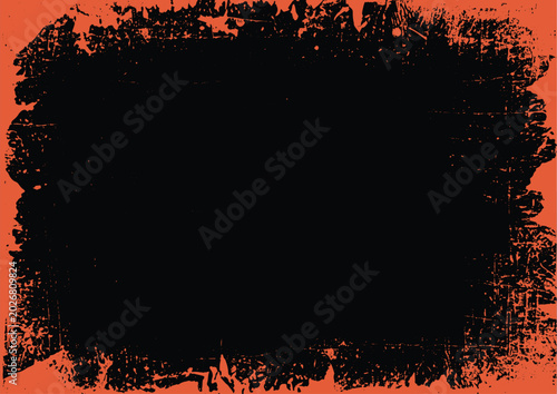 A3 Halloween black background with distressed grunge orange border, splatters and rough edges