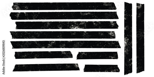 Fotografía Set of black adhesive tape strips with rough texture and torn edges for paper cr