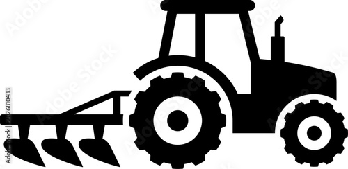 Minimalist Tractor Silhouette Vector with Plow Farming Icon. editable stroke. transparent background