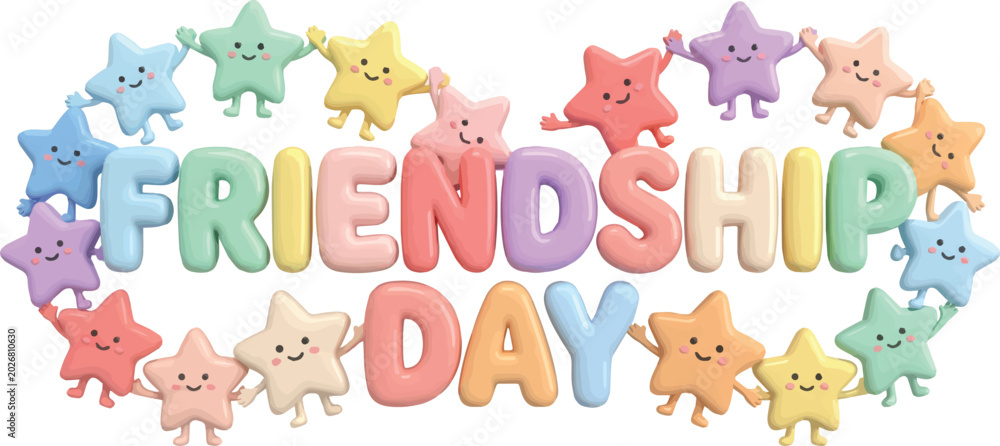 Fototapeta premium Colorful star characters celebrating Friendship Day with joyful hands