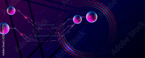 Dark retro futuristic cyberpunk elements abstraction background cosmos synthwave vaporwave retrowave glitch circle with blue and pink glows
