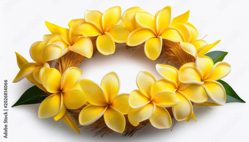 Fototapeta premium Yellow Plumeria Lei Hawaiian Flower Wreath Isolated On Transparent Background