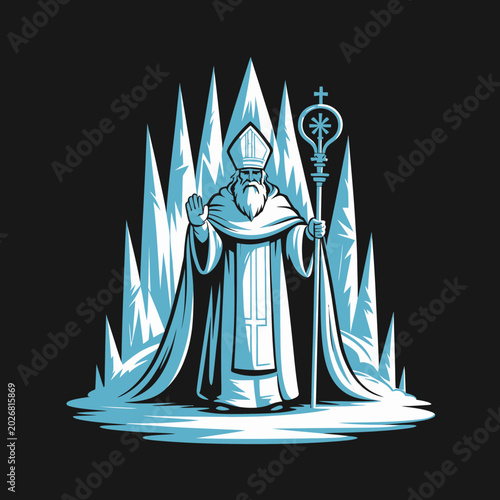 Obraz na plátně Bishop in white robe holding staff.