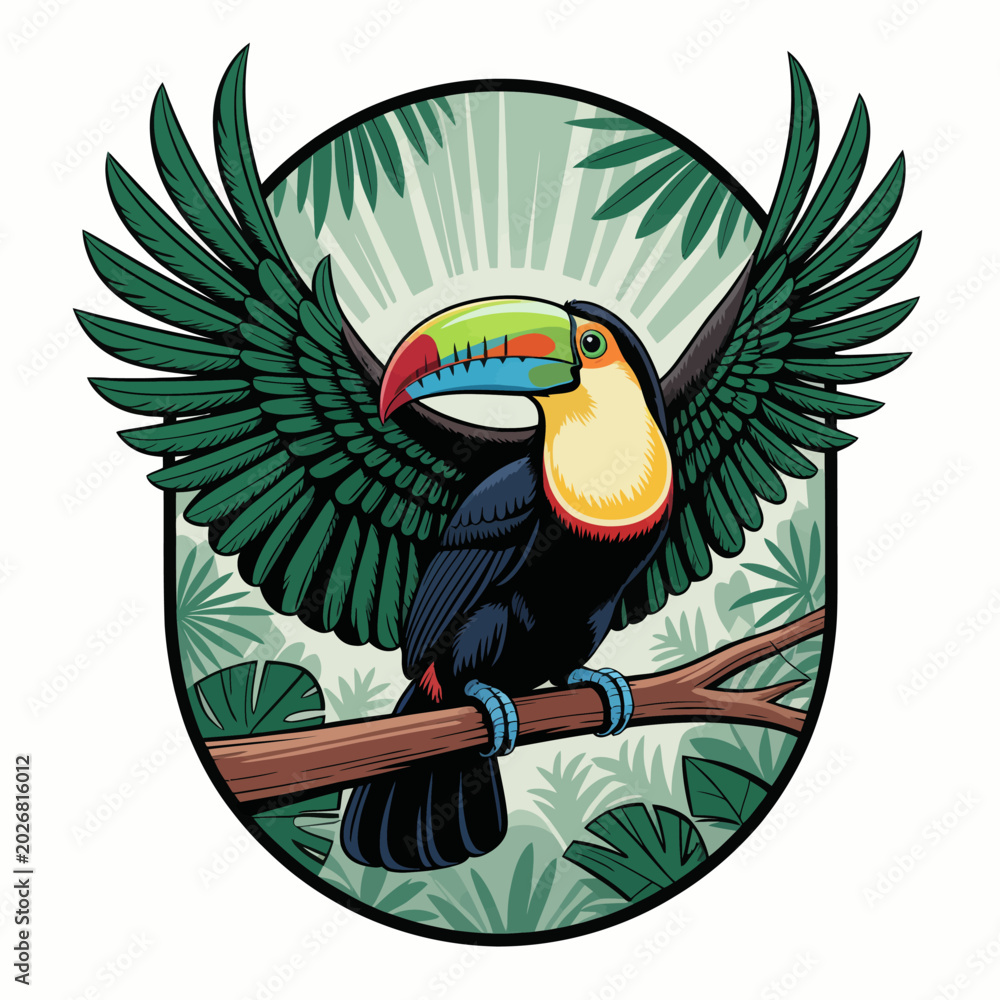 Fototapeta premium Colorful Toucan Bird Perched on Branch.