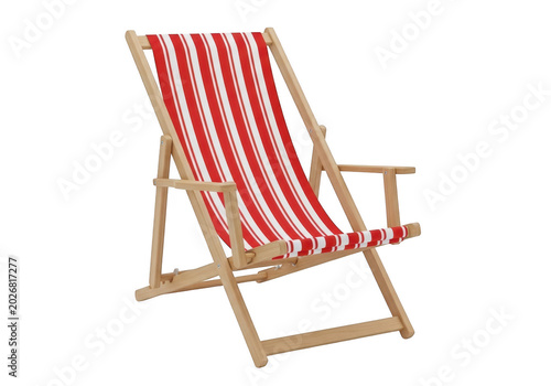 Striped deck chair with wooden frame on a bright studio setting Isolated on transparent background