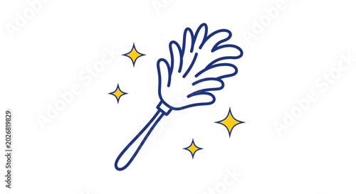 Schilderij op canvas Hand holding feather duster with sparkling stars, cleaning concept illustration