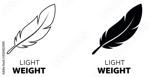 Minimalist feather icon set featuring outline and solid styles for illustrating lightweight concepts