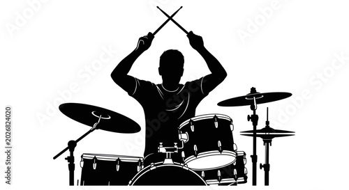 Cuadro en lienzo Drummer Silhouette Playing Drums