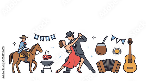 Εκτύπωση καμβά Argentina Culture and Traditions Doodle Illustration.