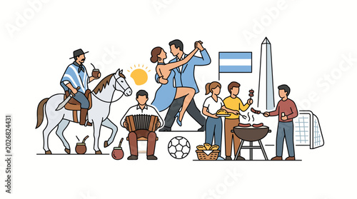 Fotografija Argentina Culture and Traditions Illustration with People and Symbols 1
