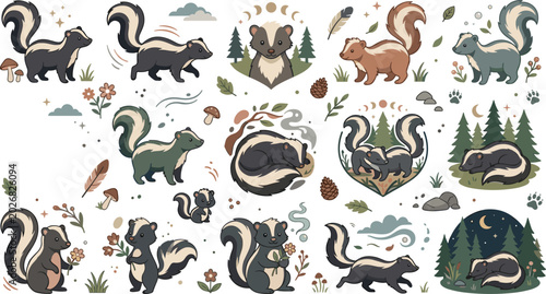 Foto Cute Skunk Woodland Animal Vector Illustration Collection Featuring Forest Skunk