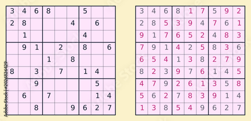 Tableau sur toile Sudoku brain teaser of medium difficulty with answer grid for printing
