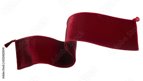 Canvas Print Deep red velvet ribbon with tasseled ends, isolated on transparent background