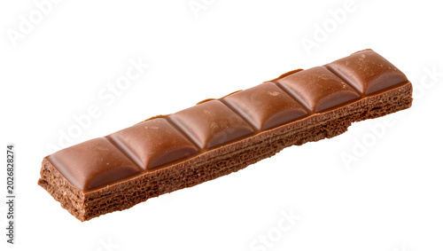 Crispy wafer bar covered in smooth milk chocolate, isolated on transparent background
