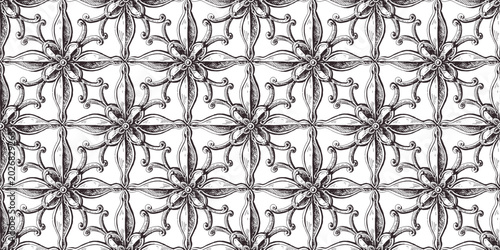 Seamless pattern of decorative vintage  outline floral design elements, hand drawn vector background, paper, fabric, wallpaper, textilr, wrapper