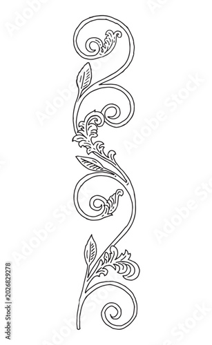Decorative vintage outline twig border, vignette, antique decorative design element, hand drawn vector illustration isolated on white background
