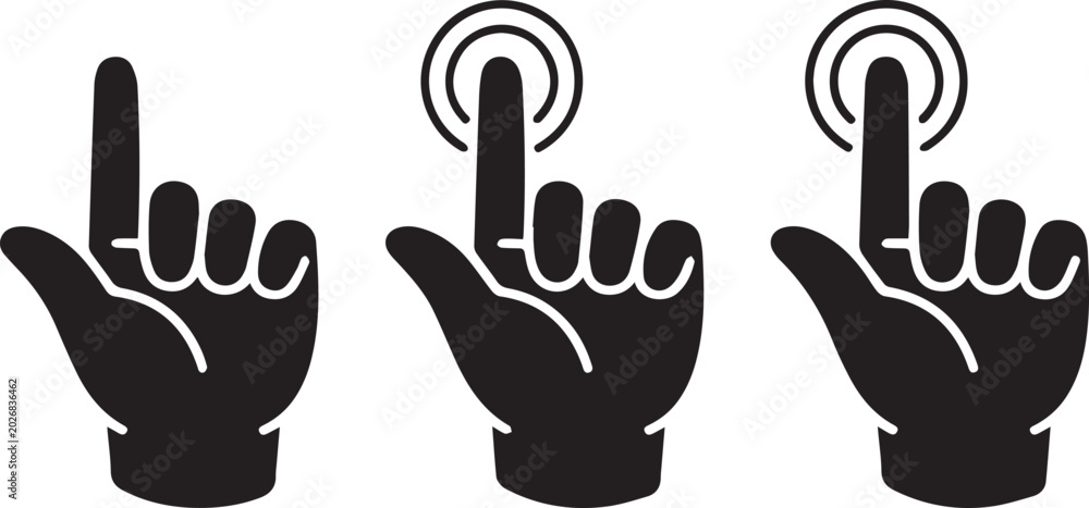 Fototapeta premium Three black hand icons with one finger pointing up Vector