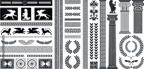 Foto Large set of ancient Greek and Roman architectural ornaments including classical