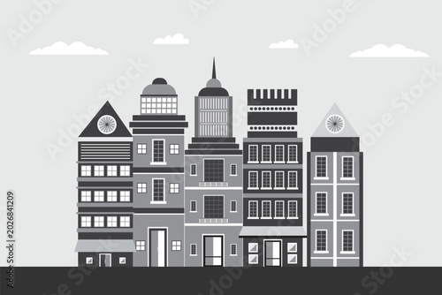 City silhouette land scape. City landscape. Downtown landscape with high skyscrapers. Panorama architecture Government buildings