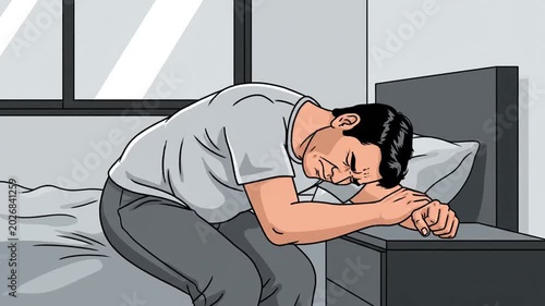Man In Bed Experiencing Emotional Distress And Pain Sequence Of Sequential Frames