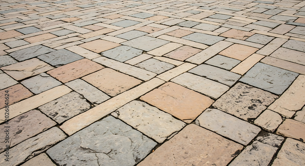 Fototapeta premium Abstract stone paving pattern design with textured squares and rectangles transparent background
