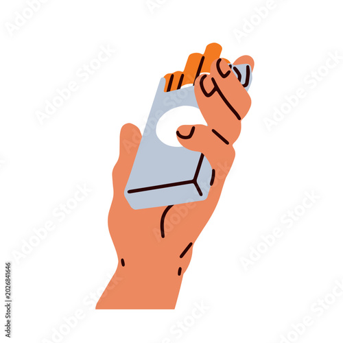 Hand holding open cigarette package with tobacco sticks, nicotine cigs for sm...