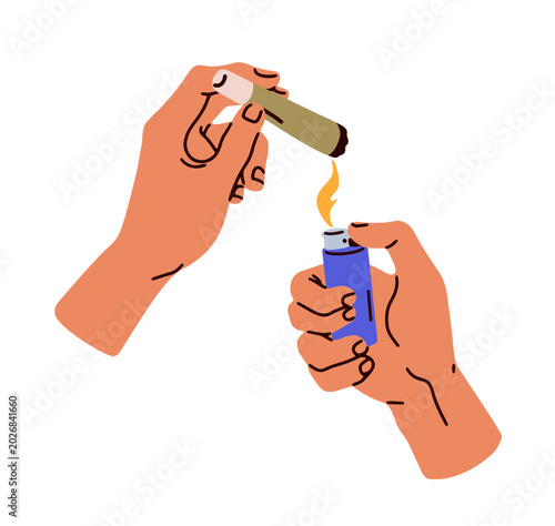 Фотография Hand holding cannabis joint and lighter