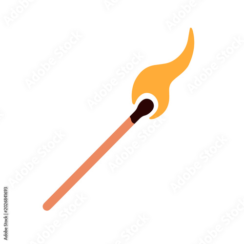 Lit match stick with fire flame burning. Alight matchstick with flammable bur...