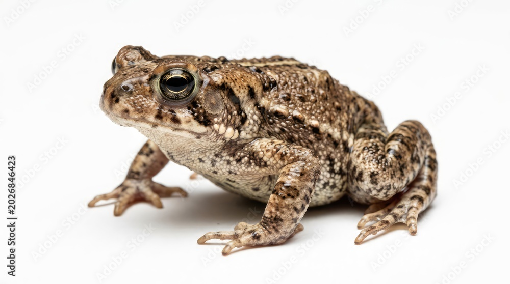 Obraz premium Spotted Brown Toad Resting on White Studio Background