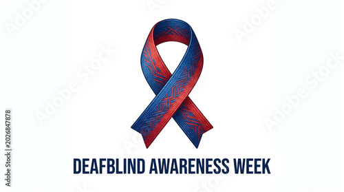 Deafblind Awareness Week Red and Blue Ribbon Illustration on White Background