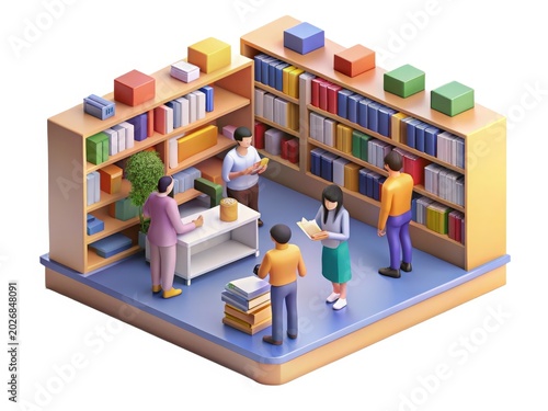 3D Rendering of a Colorful Library Scene