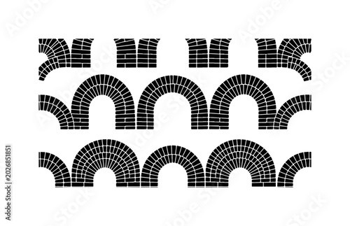 Black and white road arches, semi-circle highway elements, vector road curves, set of 13