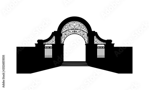 Black, ornate archway, decorative entrance, vintage gate, silhouette