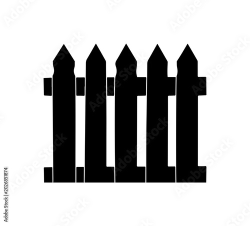 Black fence icons, pointed picket fence, silhouette fence, vector fence