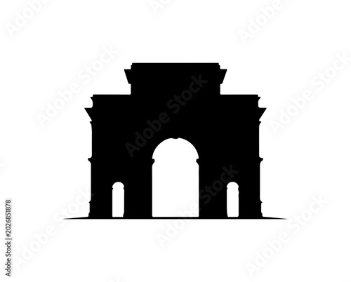 Architectural arch, ancient gate, black silhouette, monument icon, vector illustration